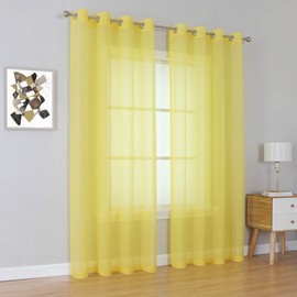 KEQIAOSUOCAI Vibrant Yellow 84 inch Length Sheer Voile Window Treatment Grommet Top Curtain Panels for Bedroom and Living Room (54 x 84 inches Long, Set of 2)