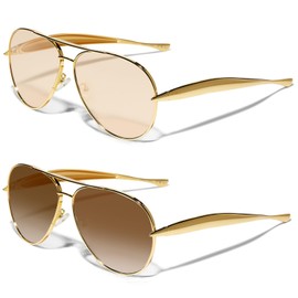 GUVIVI Retro Gold Aviator Sunglasses for Women Men, 2025 Metal Oversized 70s Aviators Black Sun Glasses