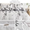 Double Duvet Set Botanical Grey Bedding Set Polyester Breathable Stylish