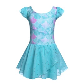 Arshiner Toddler Leotard Gymnastics Flutter Sleeve Ballet Leotards with Shinny Skirts for Girls Green Mermaid 2-3T