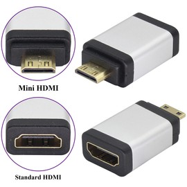 AAOTOKK Mini HDMI to HDMI Coupler HDMI Female to Mini HDMI Male Port Extender Aluminum Alloy Shell Mini HDMI Connector for Camera,Camcorder,Graphics Card,Laptop,Tablet,HDTV,Projector(2-Pack/Silver)