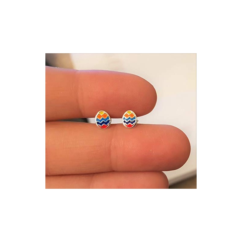 Easter Egg Earrings .925 Sterling Silver Rainbow
