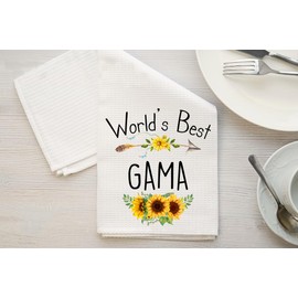 World's Best Gama Kitchen Towel, Floral Sunflower Kitchen Towel, Best Gama Ever, Gift Mothers Day Birthday Christmas Thanksgiving for Gama, Soft and Absorbent Kitchen Tea Towel