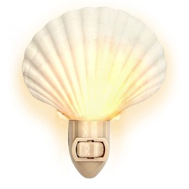Nautical Crush Trading Seashell Night Light – Beach Night Light with White Clam – Shell Light for Bathroom – Sea Shell Lamp – Seashell Lamp Plug Into Wall