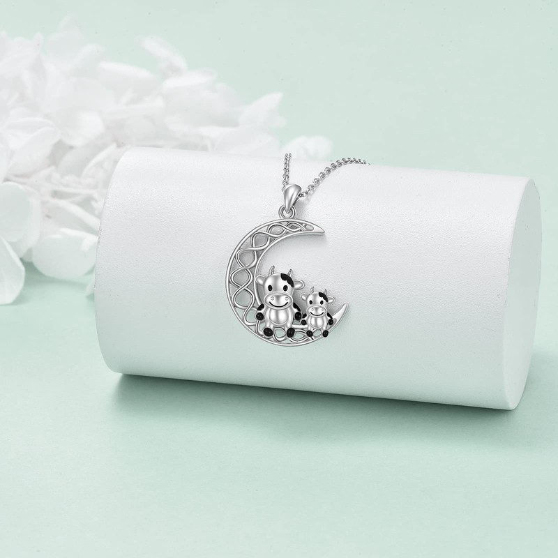 POPLYKE Cow Necklace Sterling Silver Celtic Moon Pendant Birthday Gifts