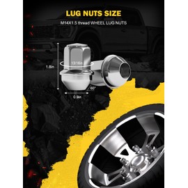 TIROL 24pcs M14X1.5 Lug Nuts, Compatible with 2015-2023 Ford F150/Expedition, Lincoln Navigator, One-Piece Design Factory Acorn Wheel Lugnuts - 1.8" Height 13/16" Hex
