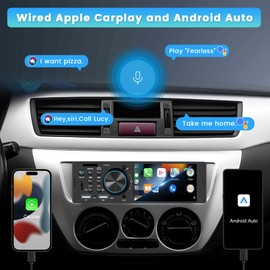 Inefala Single Din Car Stereo 4 Inch Touchscreen with Carplay Android Auto Bluetooth FM/RDS EQ SWC TF/USB/AUX Port MP5 Player Car Audio Receiver with Backup Camera MIC