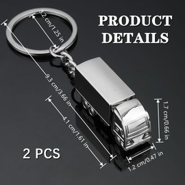 WTUSGA 2 PCS Truck Keyring Creative Lorry Car Key Ring Lorry Driver Gifts Metal KeyChain Lorry Accessories for Men Women(Silver)