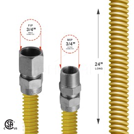 Highcraft GUHD-ZD12-24Q Gas Line Hose 5/8'' O.D. x 24'' Length with 3/4 in. FIP x MIP Fitting, Yellow Coated Stainless Steel Flexible Connector, 24 Inch