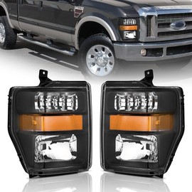 WEELMOTO For 2008-2010 Ford F250 F350 F450 F550 Super Duty Headlight Assembly, 2008 2009 2010 Headlight Pair Replacement Black Housing Left+Right Side