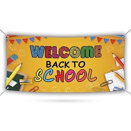 Welcome Back to School Banner Sign - 13 Oz Waterproof Perfect for Teachers, Classroom, Back to School Party Vinyl Banner with Metal Grommets, VP3326
