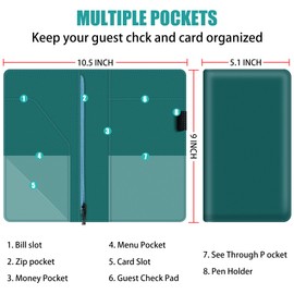 Server Book for Waitress, 5x9 Inch Server Book with Zipper Pocket, PU Leather Server Wallet Organizer Fit Waitress Apron (New Blue)