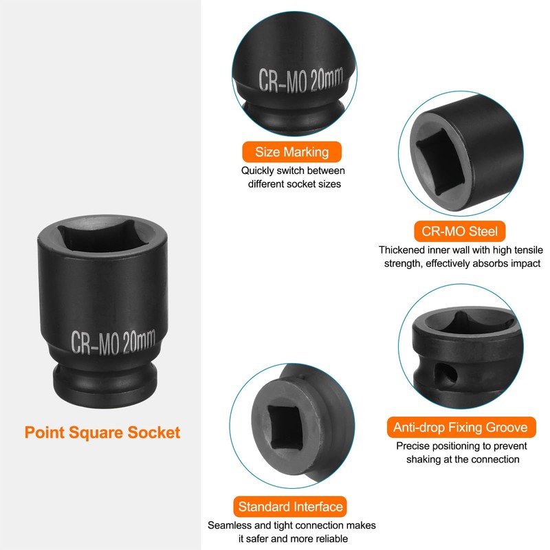 HARFINGTON 4 Point Square Socket 1/2" Drive 20mm Metric Square