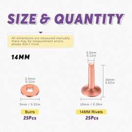 Swpeet 50Pcs 10×3.3×14mm Copper Rivet and Burrs Assortment Kit, DIY Leather Kit for Belts Wallets Collars Leather Products Craft MakingBelts Wallets Collars Leather DIY Craft Supplies