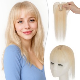 tesshair Clip In Fringe 360° 3D Cover Clip in Bangs 100% Real Human Hair Toppers with Air Bangs Natural Fringe Clip in Hair for Women(Natural Blonde, 10g)