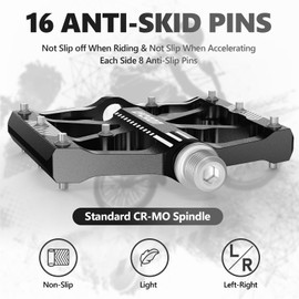 LYCAON Bicycle Pedals, Road Bike/Mountain Bike MTB Pedals, 3 Bearings CNC Aluminium Alloy Non-Slip 9/16 Inch CR-MO Spindle Bicycle Pedal, BMX Road Bike Non-Slip Flat Pedals