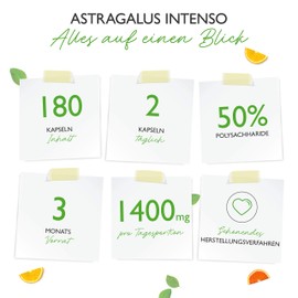 Astragalus - High Dose with 1400 mg Pure Extract per Day - 180 Capsules - Premium: 50% Polysaccharides - Pure Tragant Extract - No Unwanted Additives - Vegan