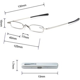 MMOWW Mini Metall Lesebrillen Damen Herren Federscharnier Klassische Klein Schmal Leicht Lesehilfe Sehhilfe Brillen mit Etui (Schwarz,+1,5)