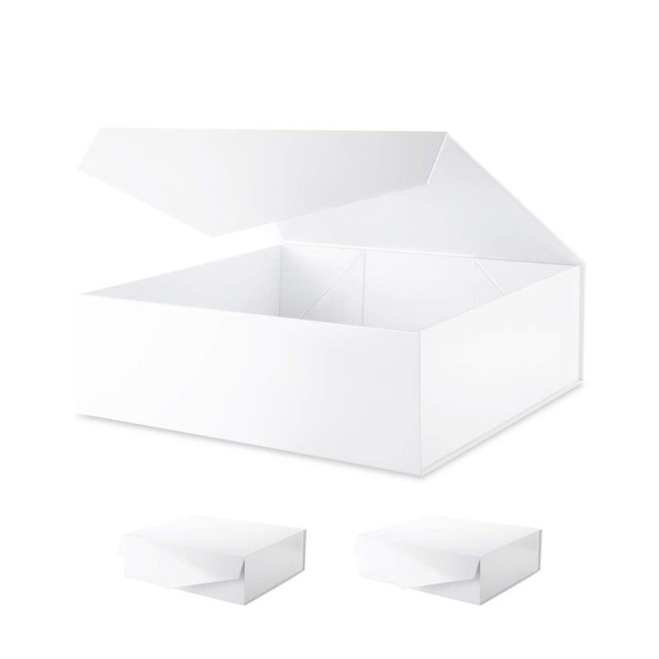 BLK&WH 3 Extra Large Gift Boxes with Lids 16.3x14.2x5 Inches, White Gift Boxes Closure Lids for Clothes and Large Gifts (Glossy White)
