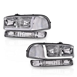 LQI LED DRL Headlights Assembly Compatible with Gmc Sierra 1500 1999-2007 /Fit GMC Yukon XL 1500 2500 1999-2006 Black Clear W/Bumper Signal Lamps（Clear lens Chrome Housing Amber Reflector）