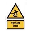 Sticker: 300 x 200 mm, 1 piece - Vorsicht Stufe - Warning Sign with Text (German) (Yellow/Black) - Vertical - W007 - DIN EN ISO 7010 / ASR A1.3