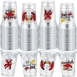 Havawish 48 Pcs Crawfish Plastic Cups Bulk 12 oz Crawfish Boil Party Plastic Tumblers Clear Cups Disposable Plastic Cups for Crawfish Party Lobster Seafood Party Supplies