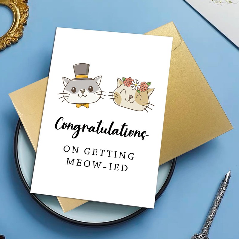 Funny Cat Wedding Card for Newlywed Couple, Just Married Pun