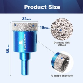 Dry Diamond Core Drill Bit Set,BRSCHNITT 2pcs/Pack 1 1/4 Inch (32 mm) Diamond Hole Saw Core Drill Bit with Triangle Shank for Porcelain Tile Ceramic Stone Granite Marble