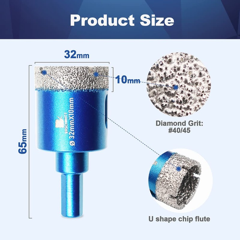 Dry Diamond Core Drill Bit Set,BRSCHNITT 2pcs/Pack 1 1/4 Inch