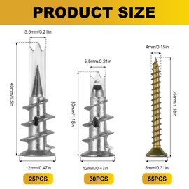 110Pcs Plasterboard Fixings Heavy Duty, Metal Self-Drill Hollow Wall Fixings, Dry Wall Anchor Drill Screw, Self Drill Cavity Raw Plugs Metal Wall Plugs for Composite/Wooden Boards(32mm 35mm 42mm)