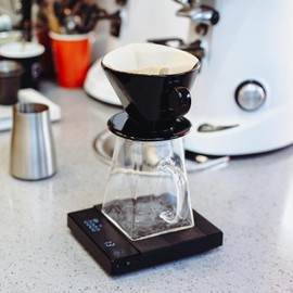 Pour Over Coffee Dripper Set by CrossCreek with Heat-resistance Black Cone Ceramic Dripper, Glass Square Carafe, 30PCS #2 Paper Filters 9917-C001-062