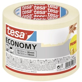 tesa tesa Malerband ECONOMY - Vielseitiges Klebeband fr Malerarbeiten ohne L?sungsmittel - Bis zu 4 Tage nach Gebrauch rckstandslos entfernbar - 2 x 50m x 30mm + 1 x 50m x 19mm
