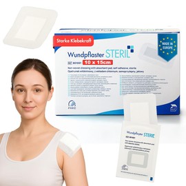 MedTreu Wundpflaster steril 10x15 cm – 30 Stück einzeln verpackt | Selbstklebender Wundverband mit saugfähigem Pad | Pflaster für empfindliche Haut, atmungsaktiv - wundauflage