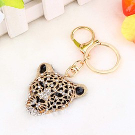Haosie Leopard Bag Pendant, 2×1.97 in Leopard Charm, Gold Rhinestone Keychain Cute Cheetah Head Purse Key Ring Chain Sparkling Crystal Charming Decoration Adornment for Wallet Handbags Lady Girlfriend