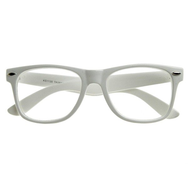 zeroUV Retro Party Super Neon Color Horn Rimmed Style Eyeglasses Clear Lens Glasses (White)