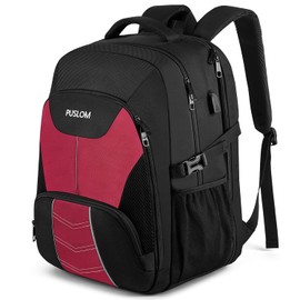 PUSLOM Extra Large Travel Laptop Backpack for Men 55L,Water Resistant 18.4 inch Big Business Laptop bags with USB Charging Port,TSA Friendly Anti Theft Computer Bag for Work College,Red