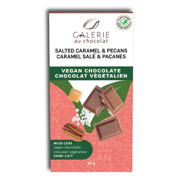 Galerie Au Chocolat Vegan Chocolate Bar Salted Caramel & Pecans 80g X 8