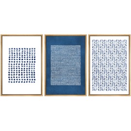 SIGNWIN Framed Canvas Print Wall Art Set Blue Geometric Pattern Landscape Abstract Shapes Illustrations Modern Art Boho Relax/Zen Nordic for Living Room, Bedroom, Office - 16"x24"x3 Natural