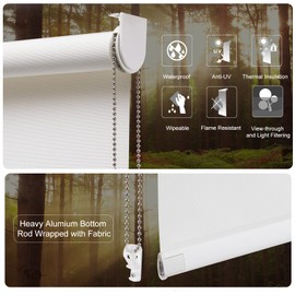 Persilux Custom Corded Size Light Filtering Roller Shades for Windows Blinds, 1% Openness Fire Retardant Fabirc UV Protection Privacy Solar Shades for Windows Shades for Home, Living Room White