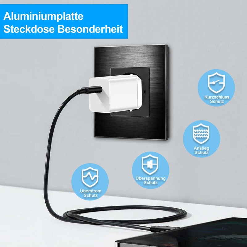 CNBINGO Aluminium Schuko Socket Flush-Mounted, Protective Contact Installation Wall Socket