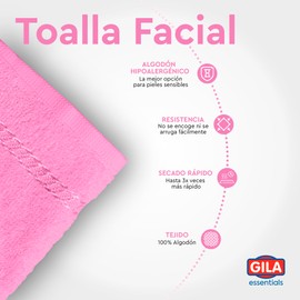 GILA Toalla Facial de Algodón Hipoalergénico Essentials I Paquete de 12 Toallas para Cara Color Rosa (30 x 30 cm)