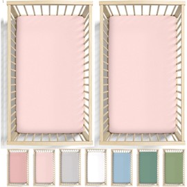 Bunnyjik GOTS Organic Next2me Fitted Sheets (Pink+Pink) for Cot Bed 51 x 85 cm