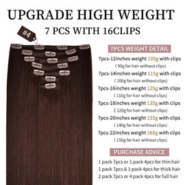 22 Inch Clip-in Hair Extensions Remy Human Hair for Women - Soft Handmade Real Human Hair Clip in Extensions, Straight, Thick, 165g 7pcs Medium Brown #4 Color