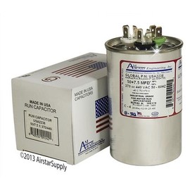Lennox / Armstrong / Ducane 41W12 41W1201 - 50 + 7.5 uf MFD 370 / 440 Volt VAC AmRad Round Dual Run Capacitor , Made in the U.S.A.