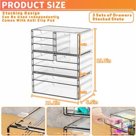Yieach 3 Pack Clear Storage Drawers With 10 Drawers,Stackable 11.1” Large Acrylic Drawer Organizer and Makeup Organizer For Vanity,Bathroom Countertop,Cabinet,Pantry,Office Supply Storage Bins Drawers