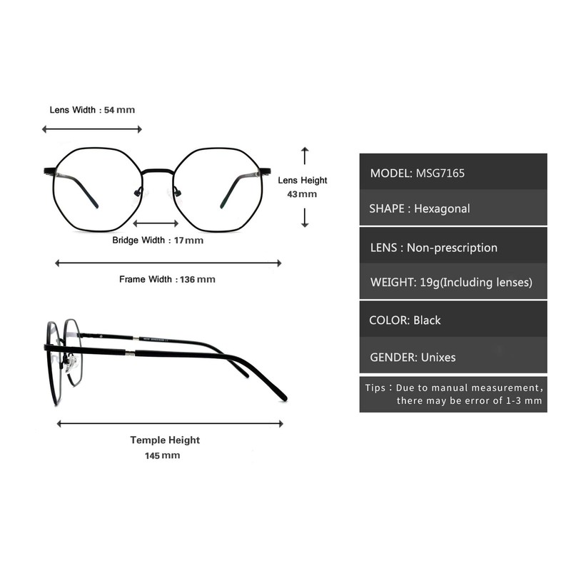 MOSTAR High Quality Hexagonal Lenses Lightweight Single Glasses without Recipe