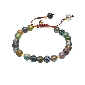 TreasureBay Womens Girls Handmade 6mm Natural Gemstone Bracelet For Small Wrist Adjustable from 16cm to 18cm (Indian Agate)