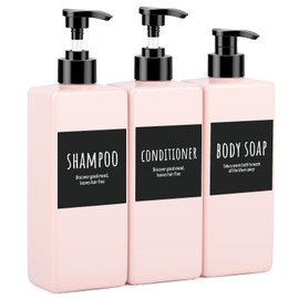 Segbeauty Shampoo Dispenser, Pack of 3 Soap Dispenser 500 ml, Shampoo Bottles for Filling, Plastic, with Waterproof Labels, Pump Dispenser Refillable (Pink)