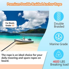 Anchor Rope 100 FT 1/2 in, Double Braided Anchor Line with 316 Stainless Steel Thimble & Shackle, Boat Anchor Rope Ideal for Towing, Mooring, Deck, Anchoring, Boats Up to 35' - Navy Blue