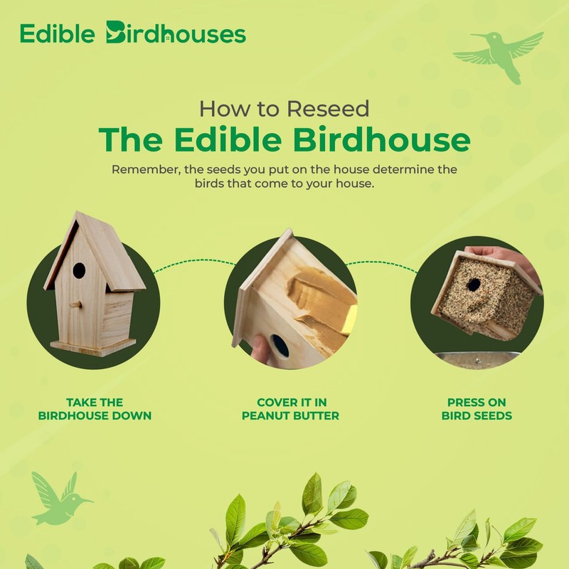 Edible Birdhouse - Birdseed Bird Feeder, Wooden Birds House Covered